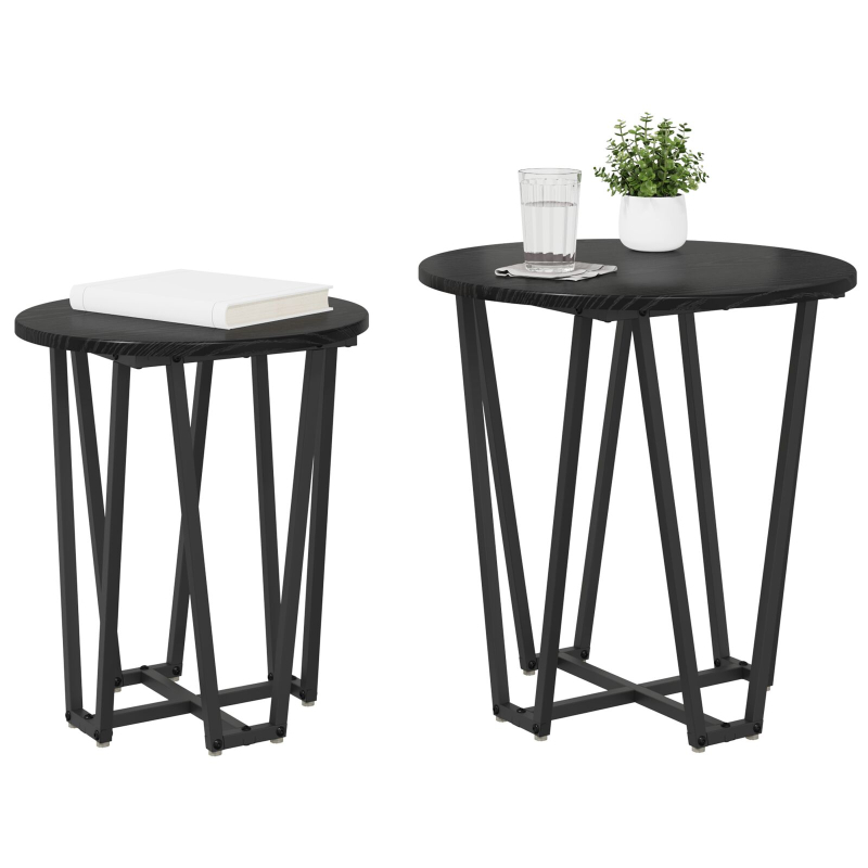 Beistelltischset aus 2 - Schwarze Eiche MDF und Metall