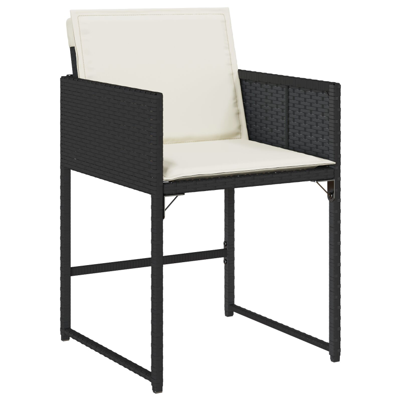 9-teiliges Garten-Essset mit Kissen - Schwarzes Poly-Rattan