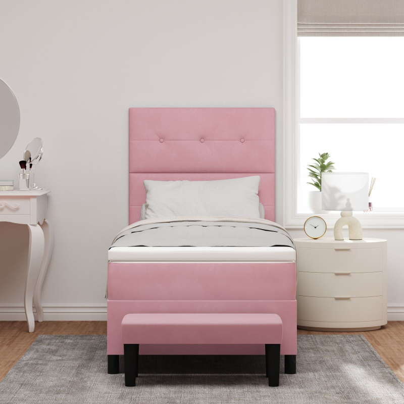 Boxspringbett mit Matratze & Bank Pink 80x200 cm Samt
