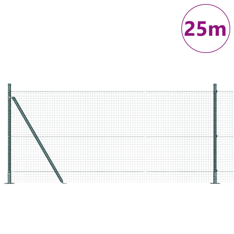 Geschweißter Drahtzaun mit 13 Flanschpfosten Grün 1x25 m Stahl