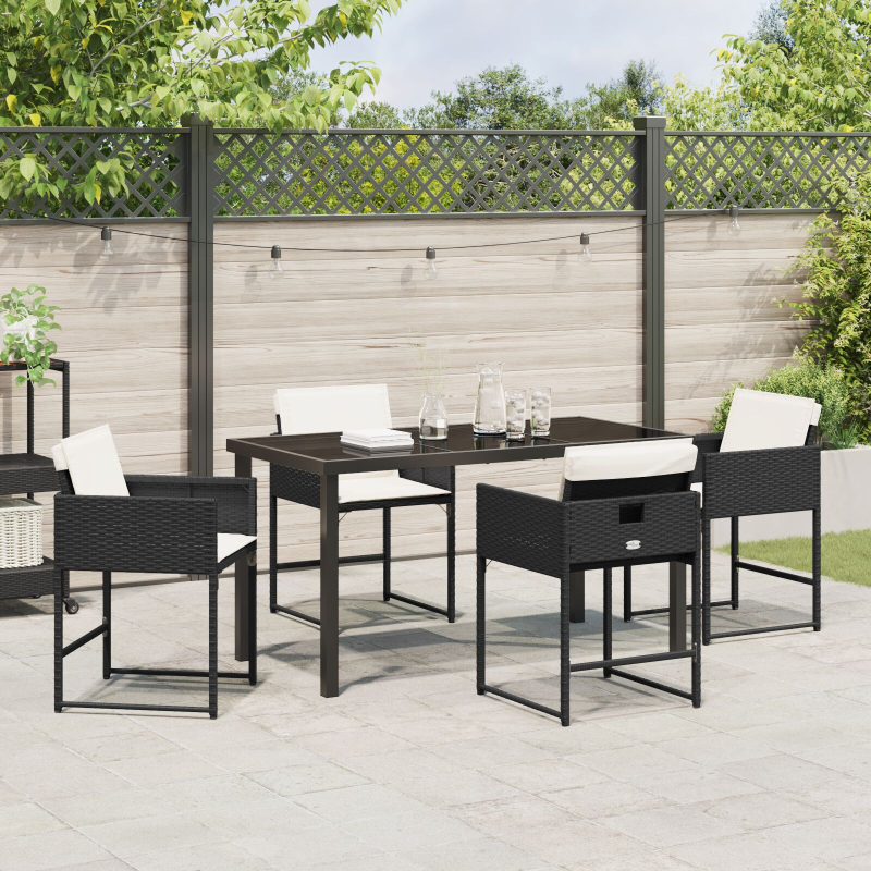 5-teiliges Gartenset mit Kissen aus schwarzem Poly-Rattan