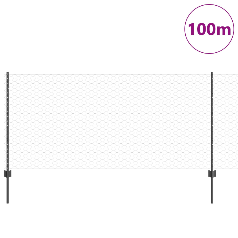 Zaunpfosten 22 Stück U-Kanal Grau 100 cm Stahl, Sechseckzaun Grau 1x100 m Stahl
