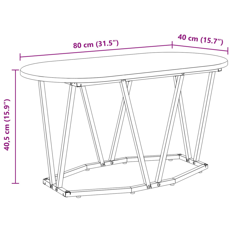 Couchtisch aus Sonoma Eiche 80x40x40,5 cm, Holzwerkstoff und Metall