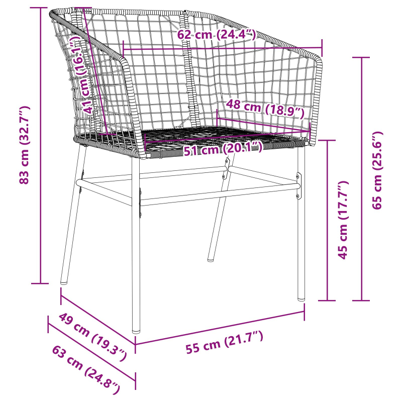 3-teiliges Garten-Essenset Schwarz Poly Rattan