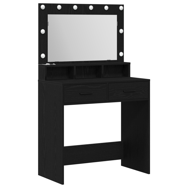 Schminktisch mit LED-Lichtern in Schwarz und Eiche, 79x41x135 cm