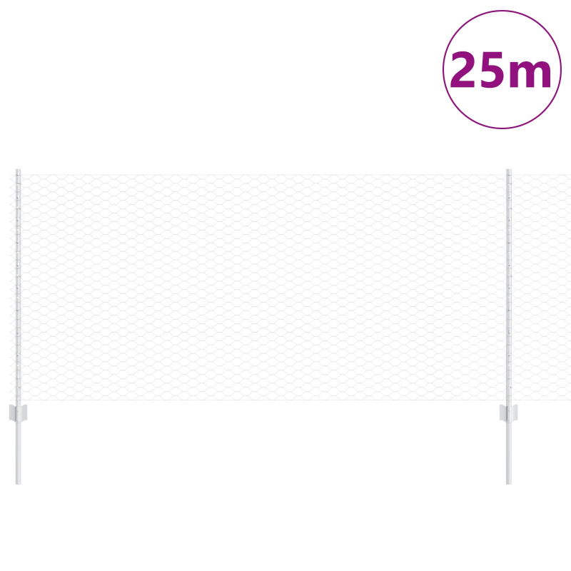 Sechseckzaun mit 22 U-Pfosten Silber 1x25 m Stahl