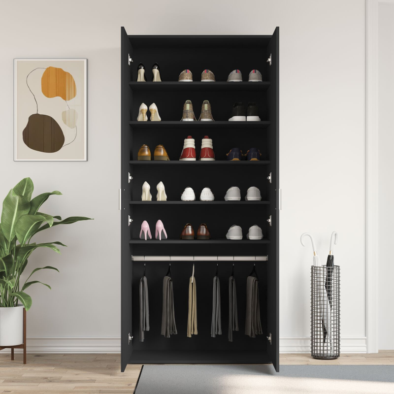 Schuhschrank Schwarz 80x39x180 cm Holzwerkstoff