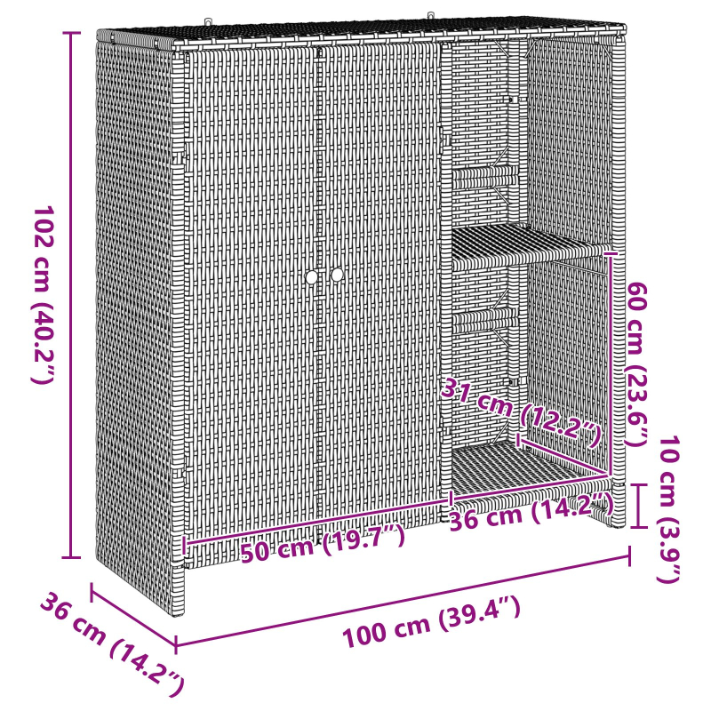 Aufbewahrungsschrank Schwarz 100x36x102 cm Rattan