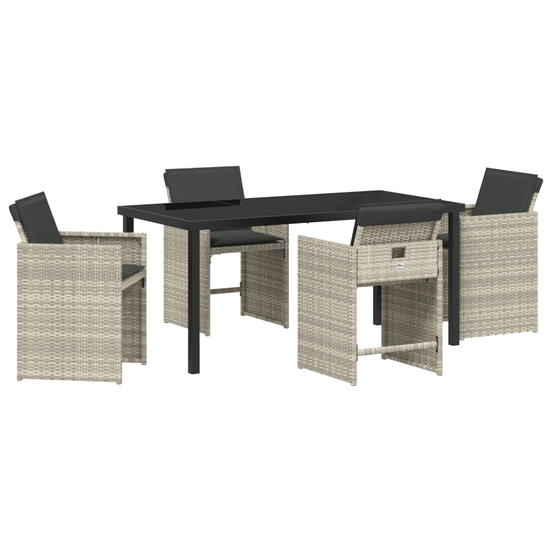 5-teiliges Garten-Esszimmer-Set mit Kissen Hellgrau Poly Rattan