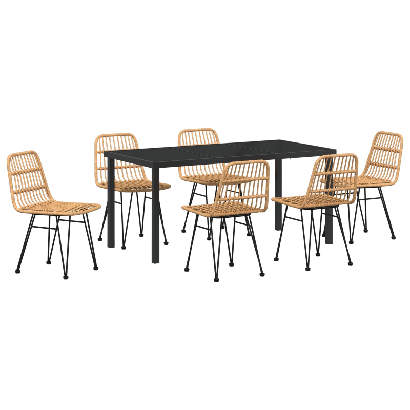 7-teiliges Garten-Essset Braun Poly Rattan