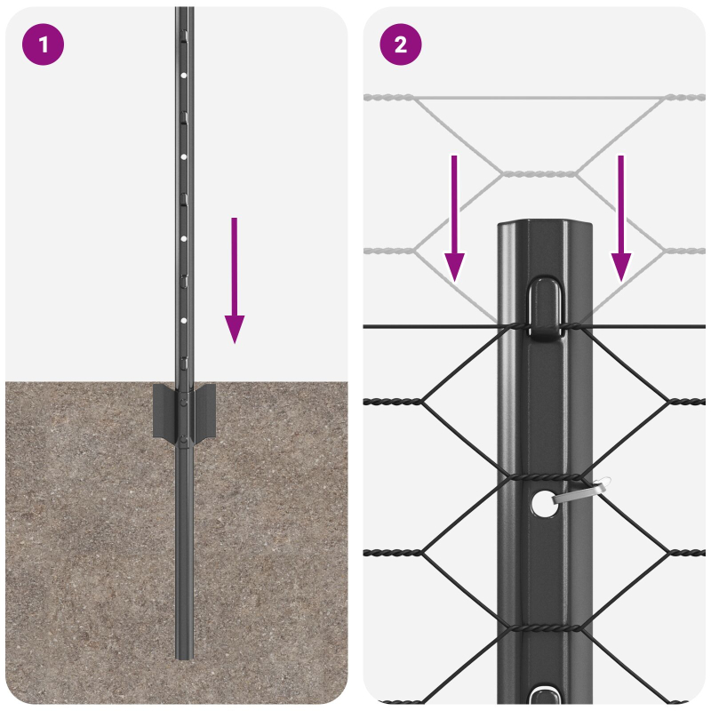 Zaunpfosten 11 Stück U-Kanal Grau 60 cm Stahl, Sechseckzaun Grau 0,6x50 m Stahl