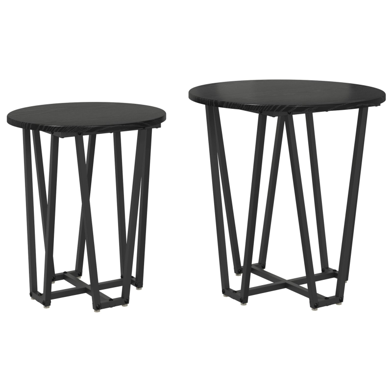 Beistelltischset aus 2 - Schwarze Eiche MDF und Metall