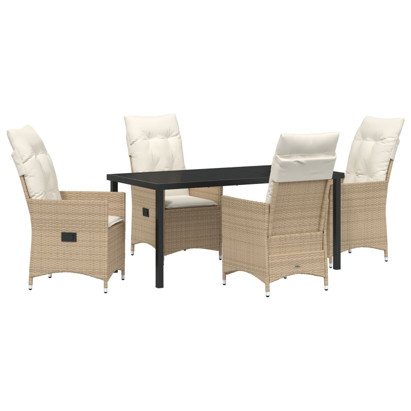 5-teiliges Garten-Dining-Set mit Kissen Beige Poly-Rattan