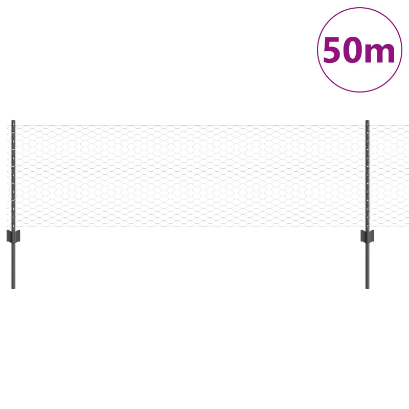 Zaunpfosten 11 Stück U-Kanal Grau 60 cm Stahl, Sechseckzaun Grau 0,6x50 m Stahl