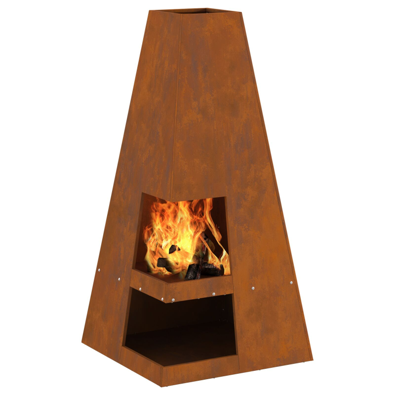 Feuerstelle mit Holzlager 50x50x100 cm Wetterstahl