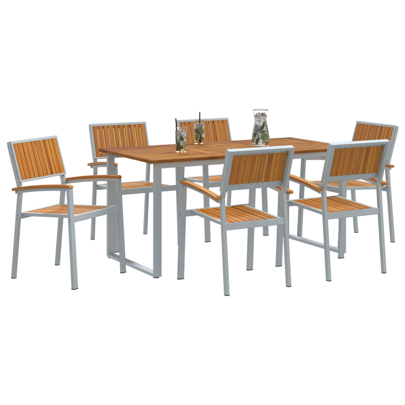Garten Essset 7-teiliges Set Grau, Braun Pulverbeschichteter Stahl