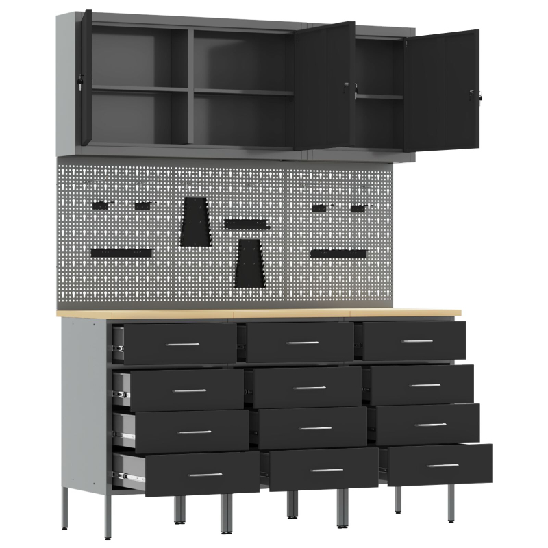 8-teiliges Werkbank-Set aus schwarzem Stahl