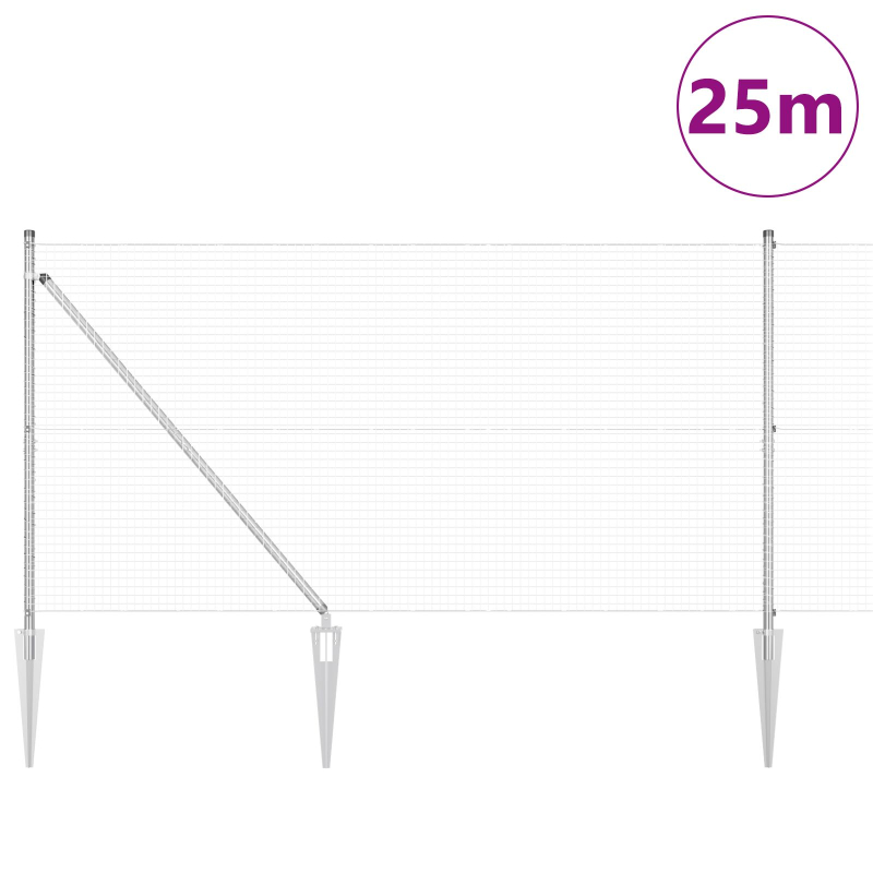 Geschweißter Drahtzaun mit 13 Spike-Posts 1,4x25 m Verzinkter Stahl