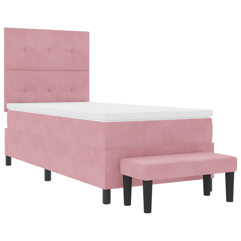 Boxspringbett mit Matratze & Bank Pink 80x200 cm Samt