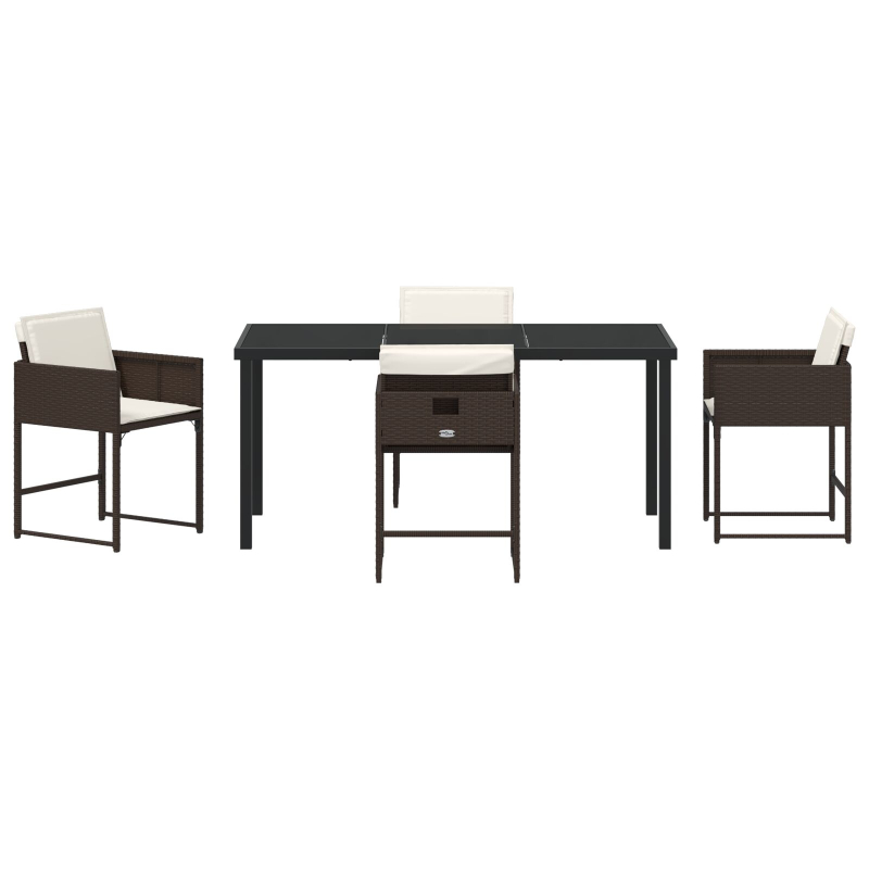 5-teiliges Garten Essset mit Kissen Braun Poly Rattan