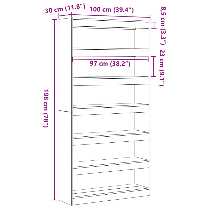 Bücherregal Sonoma Eiche Holzwerkstoff 100 x 30 x 198 cm Regale