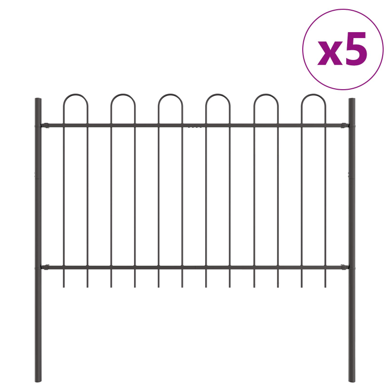 Grauer Gartenzaun mit Rundoberkante 8,5x0,8 m aus Stahl