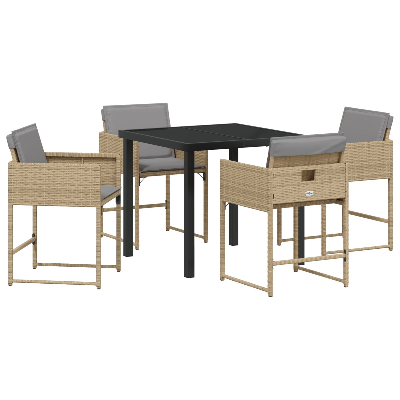 5 Teile Garten Essgruppe mit Kissen Beige Poly Rattan