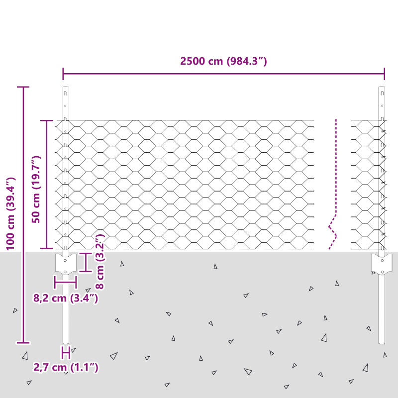 Sechseckiger Gartenzaun Set Set aus 2 Grau Stahl 25 x 0.5m