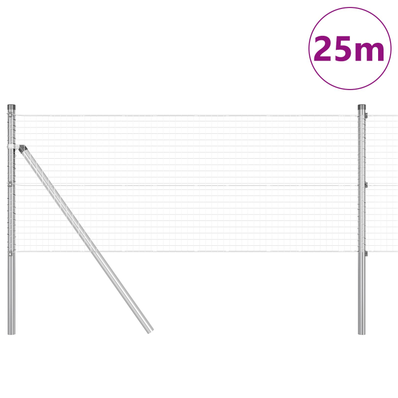 Gespannter Drahtzaun mit 13 Pfosten 0,6x25 m Verzinkter Stahl