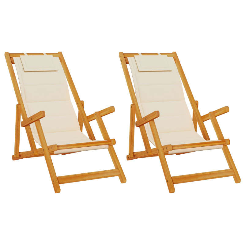 Faltbare Strandstühle 2er-Set Creme, Akazienholz und Textilene