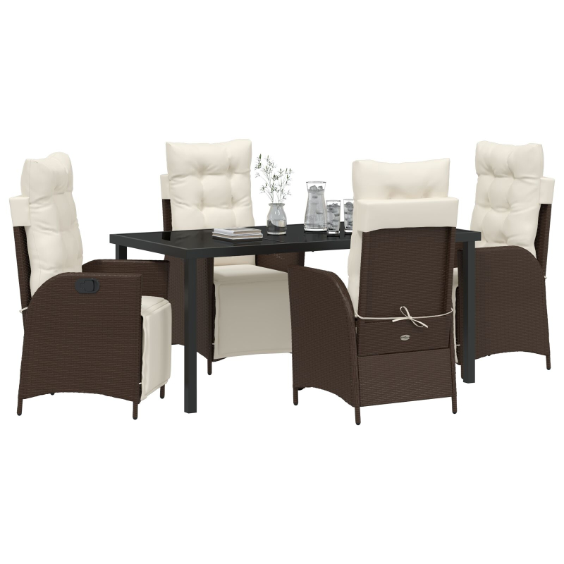 5-teiliges Garten-Essenset Braun Poly Rattan
