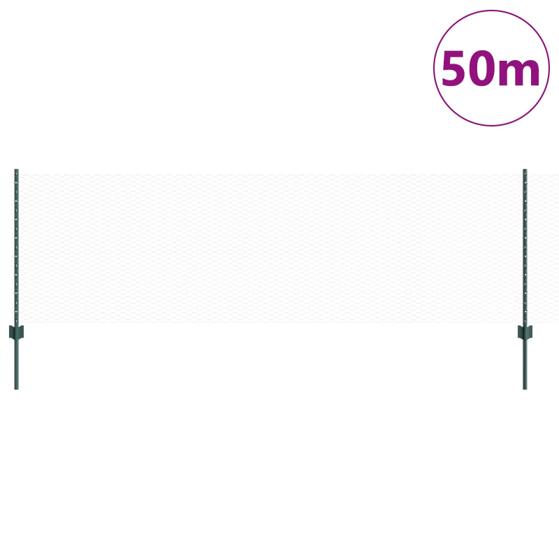 Zaunpfosten 11 Stück U-Kanal Grün 80 cm Stahl, Sechseckzaun Grün 0,8x50 m Stahl