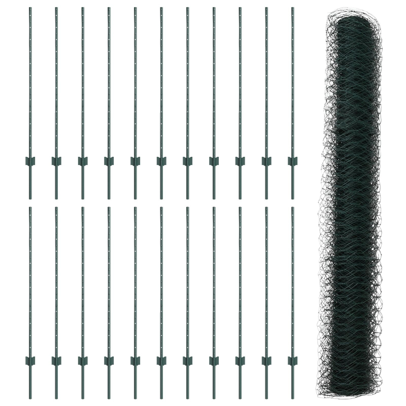 Zaunpfosten 11 Stk U-Kanal Grün 120 cm Stahl, Sechseckzaun Grün 1,2x50 m Stahl