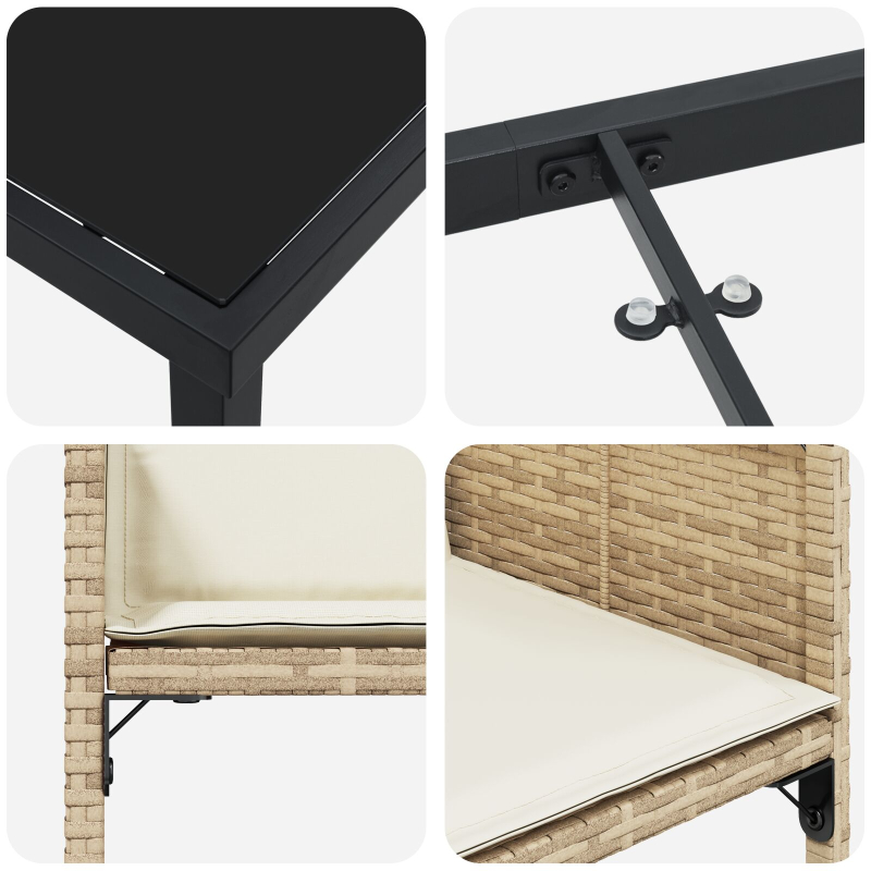5-teiliges Garten Essset mit Kissen in Beige aus Poly Rattan