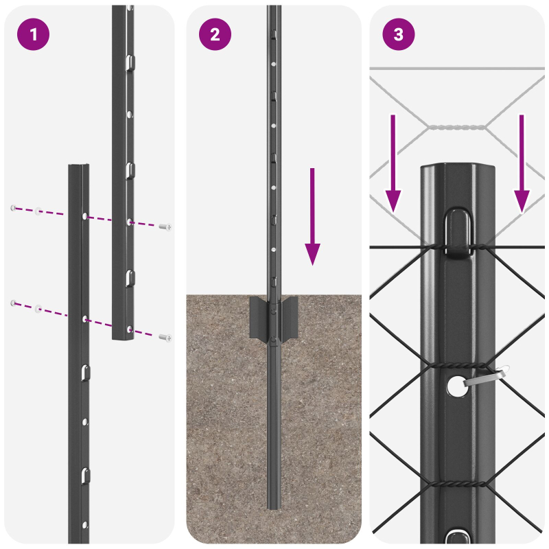 Zaunpfosten 22 Stück U-Channel Grau 120 cm Stahl, Sechseckzaun Grau 1.2x50 m Stahl