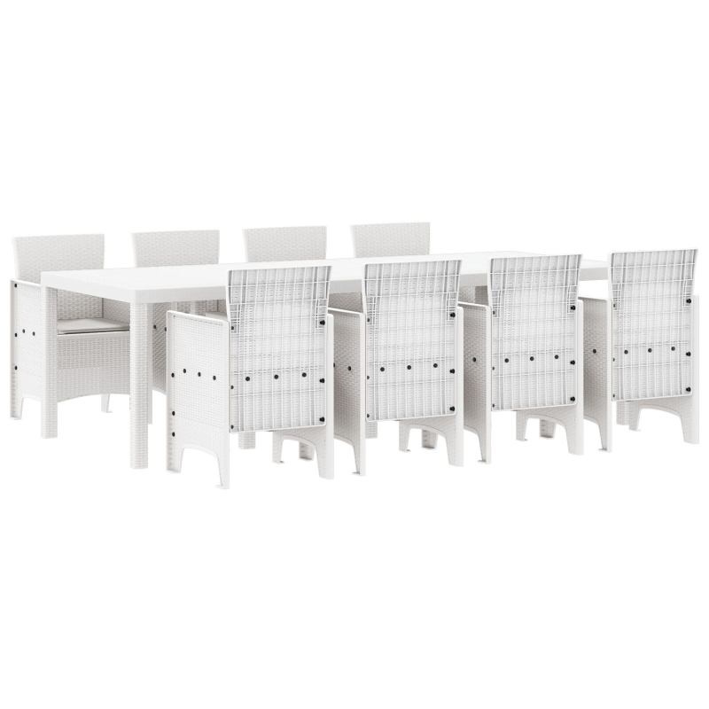 Garten Essgruppe 9-teilig Weiß Rattan, Glas Ergonomisch
