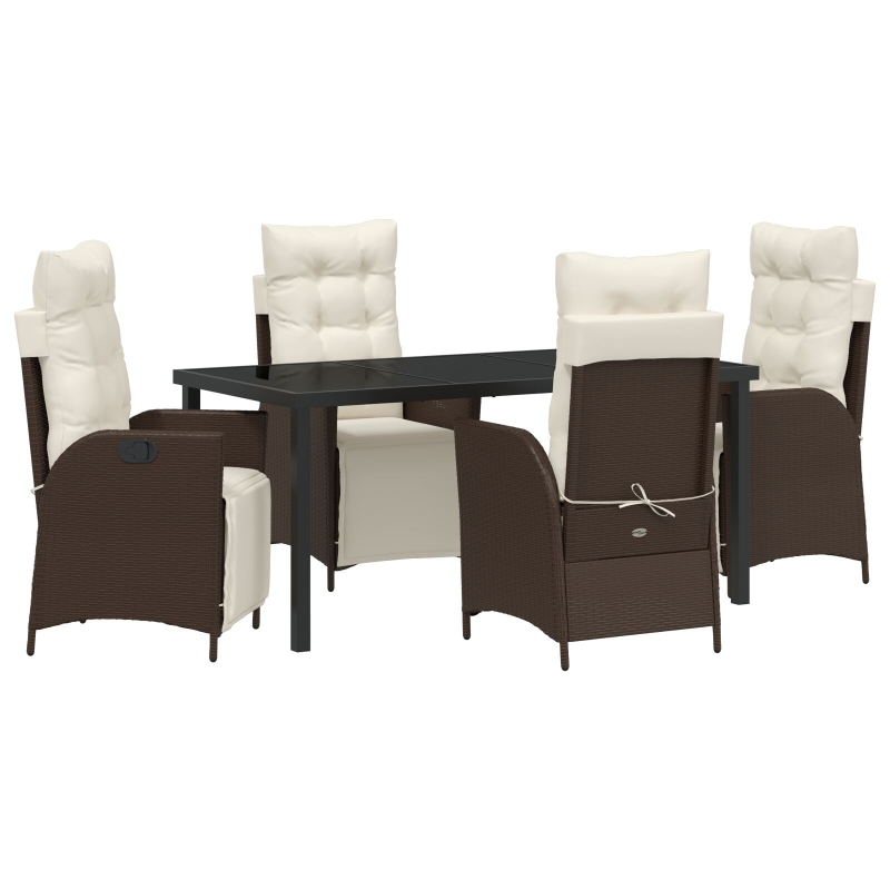 5-teiliges Garten-Essenset Braun Poly Rattan