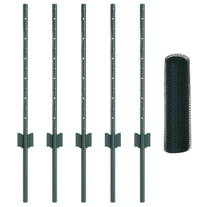 Zaunpfosten 5 Stück U-Kanal Grün 60 cm Stahl, Sechseckzaun Grün 0,5x10 m Stahl