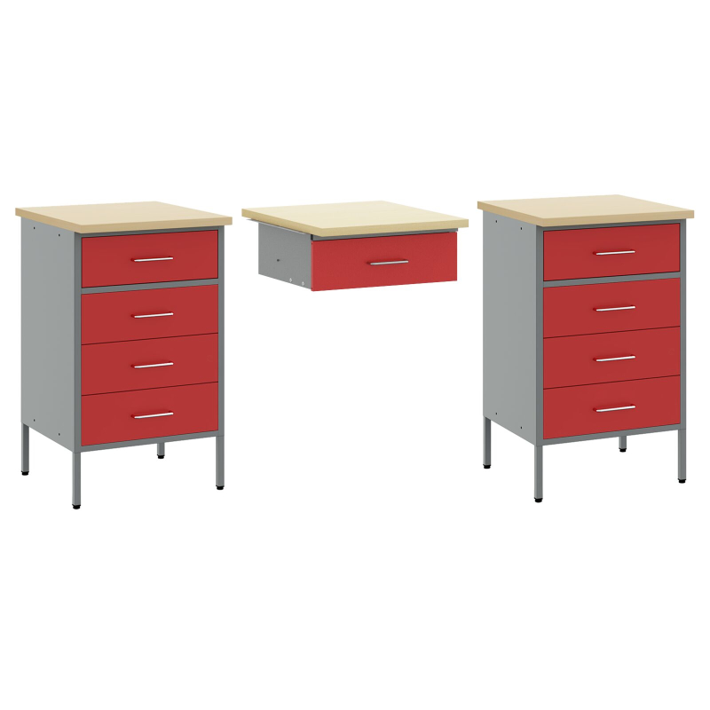 8-teiliges Werkstattschrank- und Pegboard-Set in Rot aus MDF und Metall
