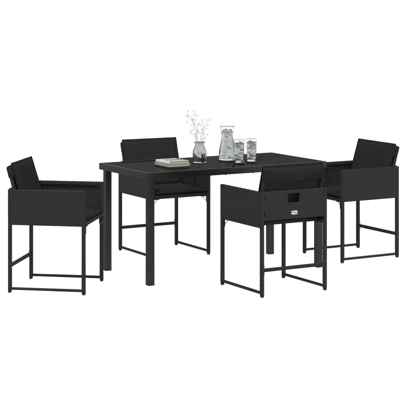 5-teilige Garten-Essgruppe mit Kissen Schwarz Poly Rattan