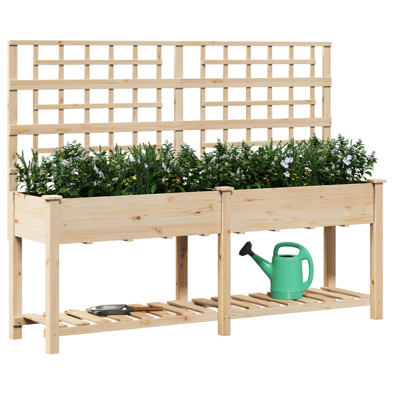 Gartenpflanzer mit Spalier und Regal 203x53x152 cm aus massivem Kiefernholz