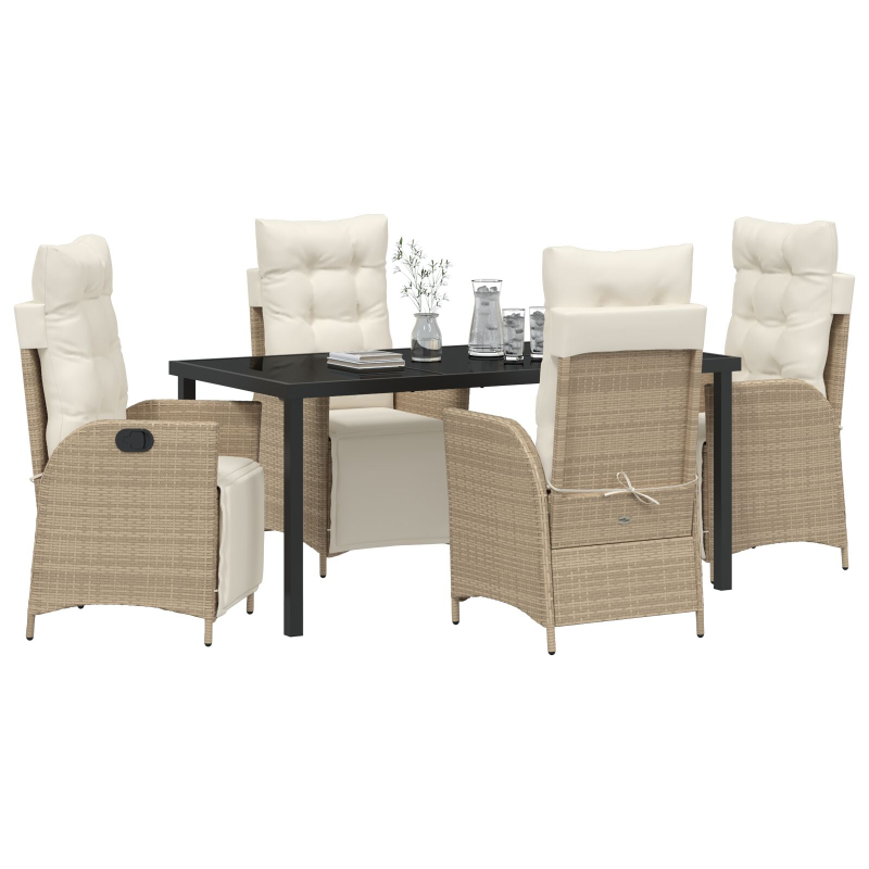 5-teiliges Garten-Esszimmer-Set Beige Poly-Rattan