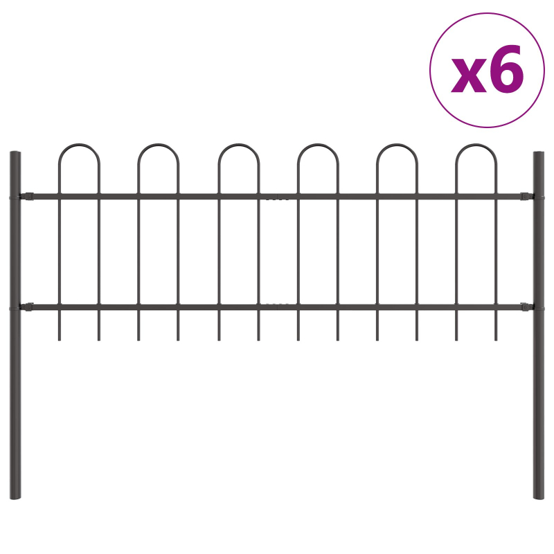 Gartenzaun mit Bogenoberseite Grau 10,2x0,6 m aus Stahl