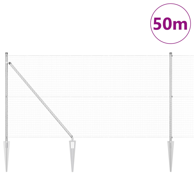 Geschweißter Drahtzaun mit 13 Spike-Pfosten 1x50 m Verzinkter Stahl