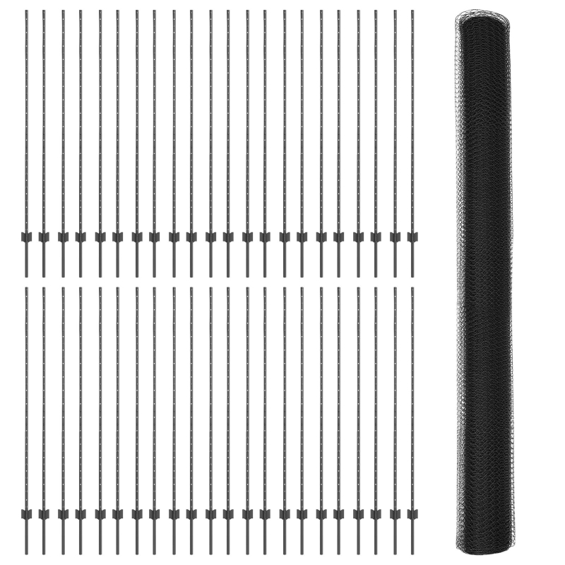 Zaunpfosten 22 Stück U-Kanal Grau 150 cm Stahl, Sechseckzaun Grau 1,5 x 100 m Stahl