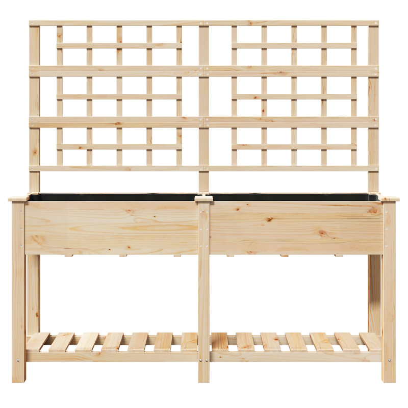 Gartenpflanzer mit Spalier und Regal 161x43x152 cm aus massivem Kiefernholz