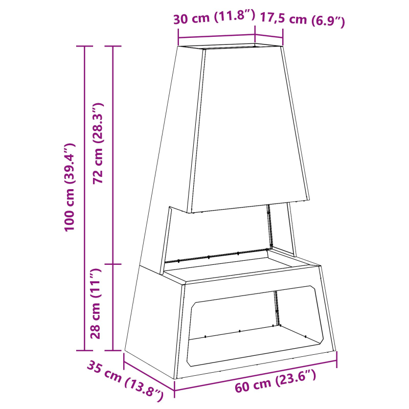 Feuerstelle mit Holzlager 60x35x100 cm Wetterfester Stahl