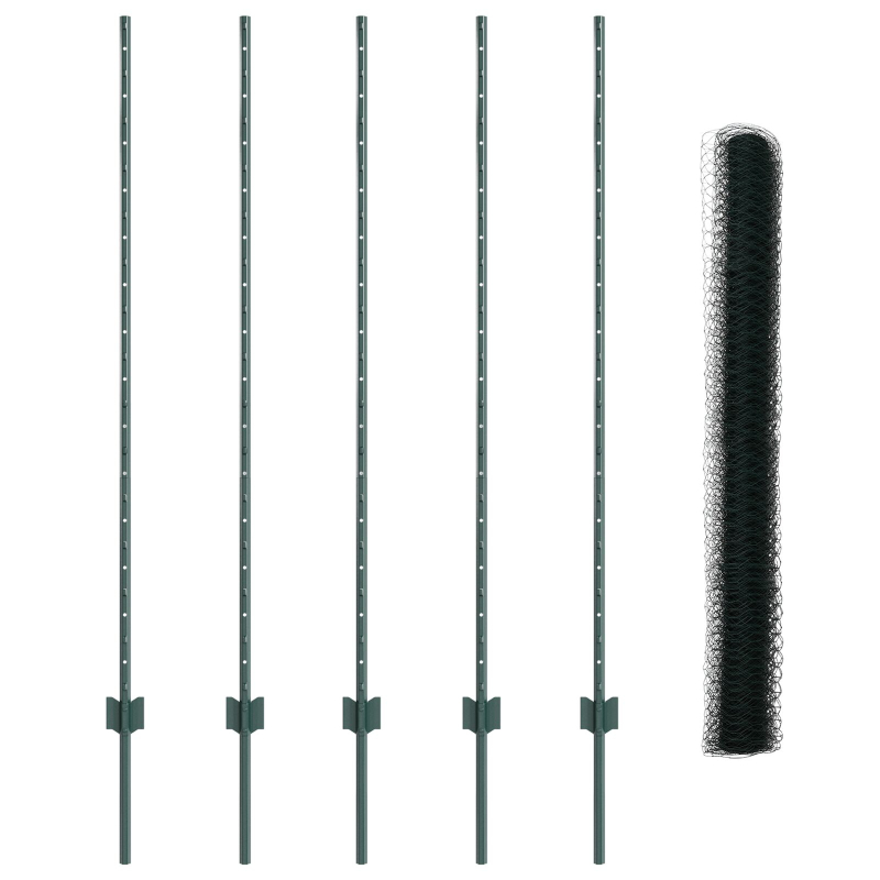 Zaunpfosten 5 Stück U-Kanal Grün 140 cm Stahl, Sechseckzaun Grün 1,4x10 m Stahl