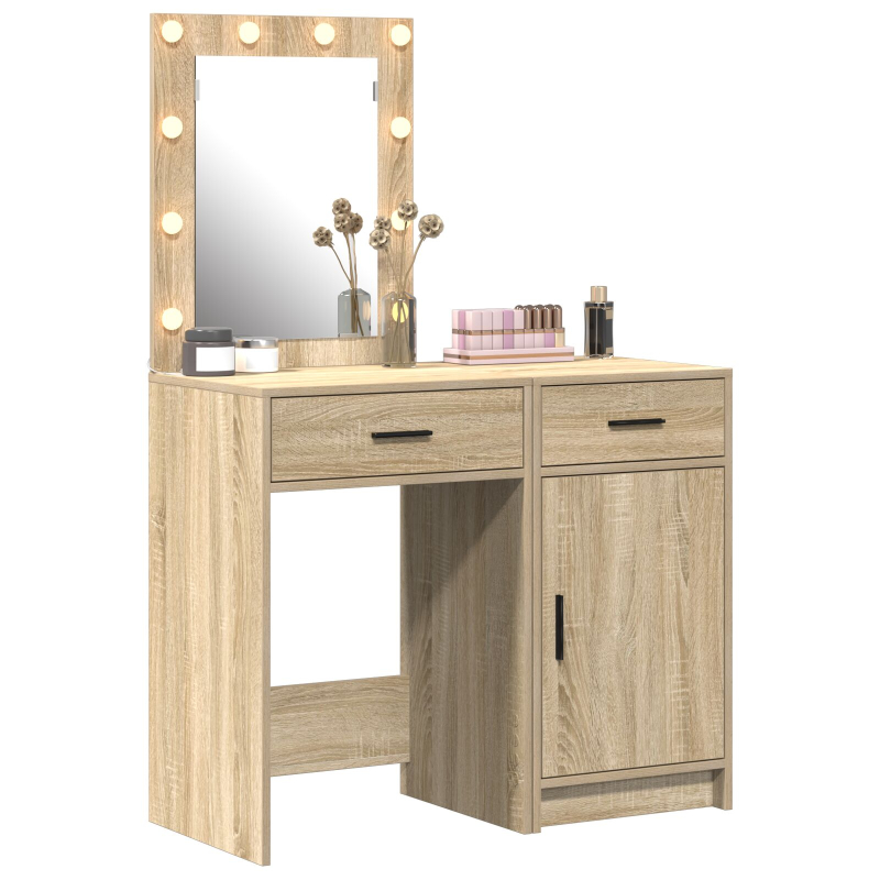 2-teiliges Make-up-Tisch-Set mit LED in Sonoma-Eiche