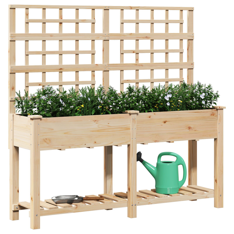 Gartenpflanzer mit Spalier und Regal 161x43x152 cm aus massivem Kiefernholz